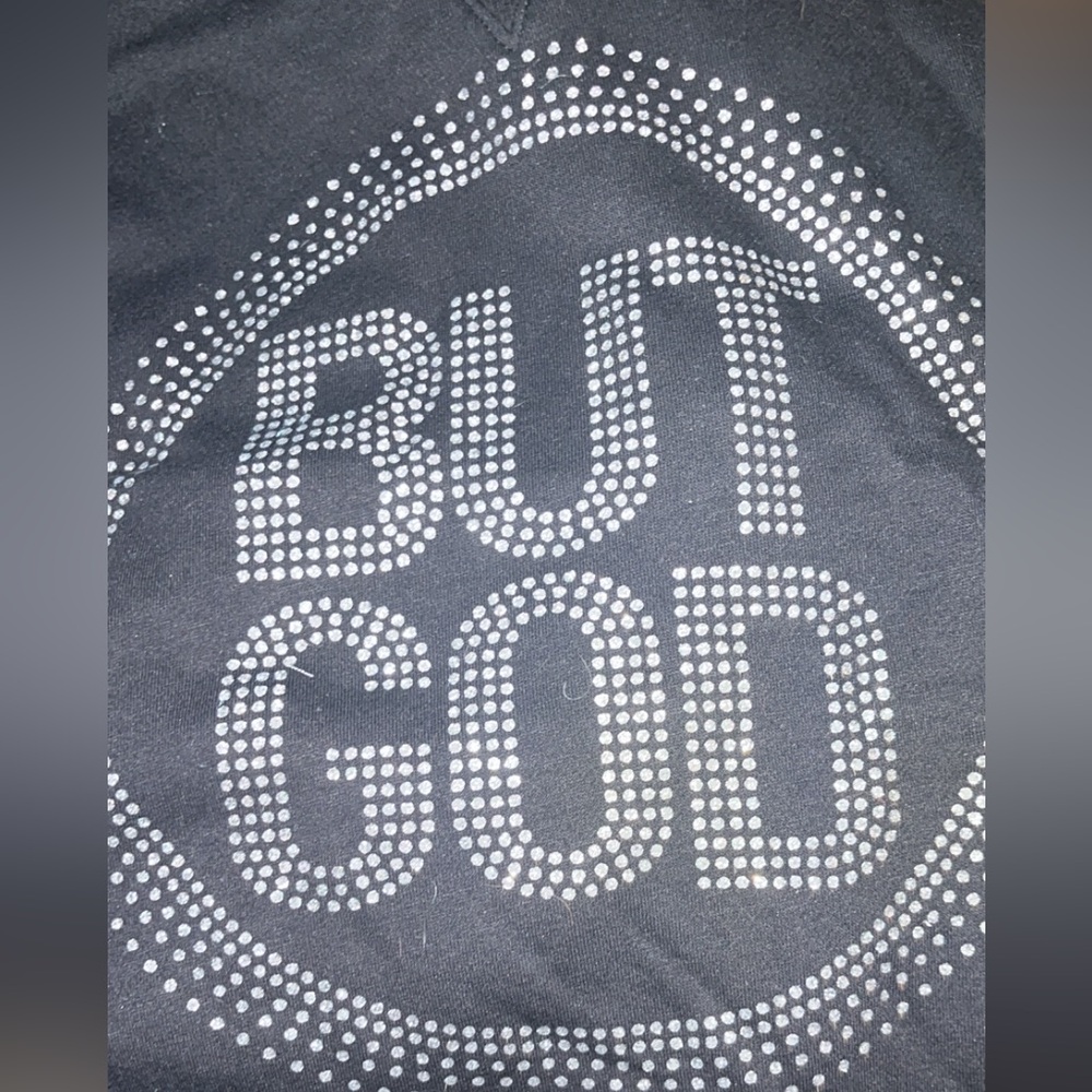 But GOD sparkly crewneck